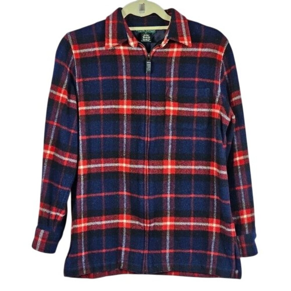 Vintage Lauren Ralph Lauren Wool Plaid Full Zip Shacket S Red Blue‎ Outdoor